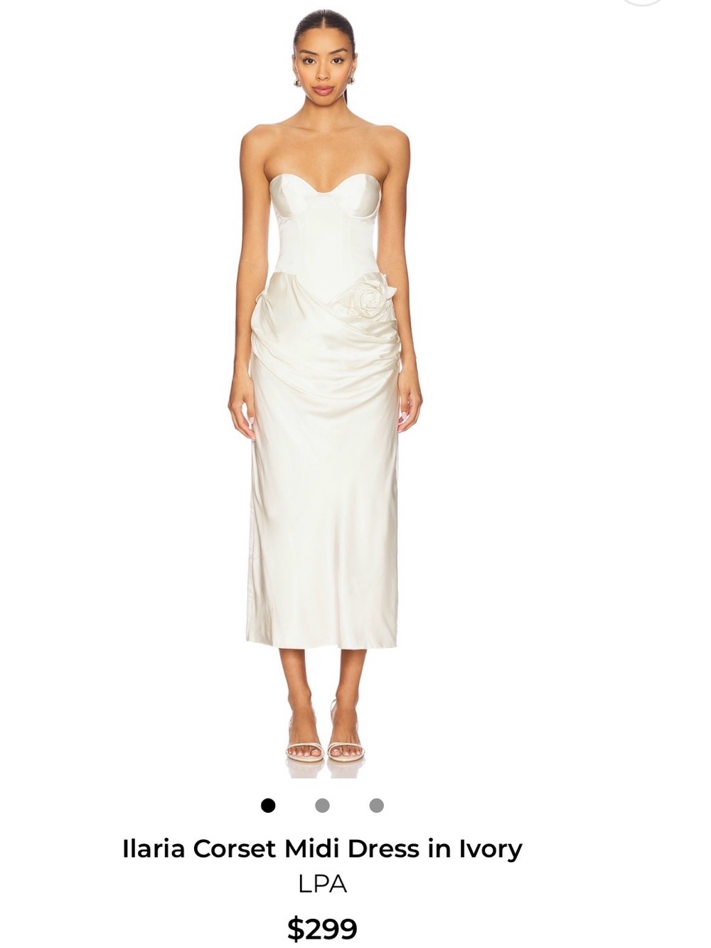LPA Strapless Ivory Corset Midi Dress with Rosette Detail